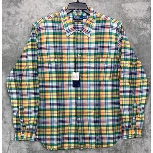 NWT Polo Ralph Lauren Men's‎ Bleeding Madras Shirt XXL Classic Fit Indigo